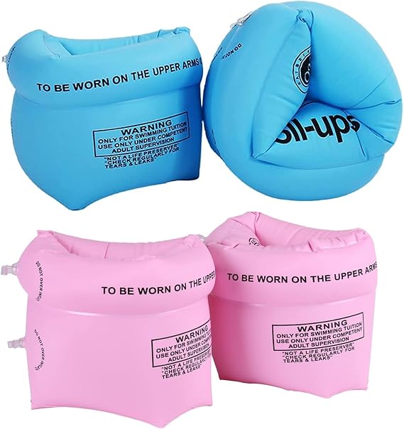4 Pack Inflatable Swimming Armbands, Thickened Float Roll up Sleeves for Children Adult Kids learning Swimming, Swimming Arm Floats Pool Arm Bands