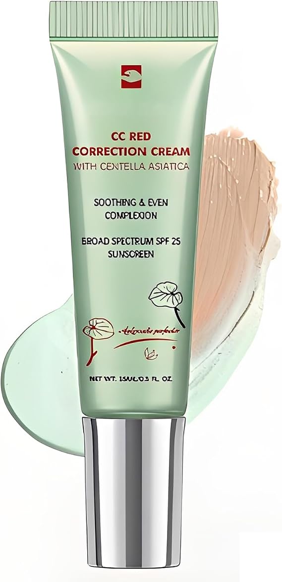 CC Cream Red Correct, Redness Concealer with Centella Asiatica and SPF 25, Korean Makeup Foundation for Sensitive Skin and Rosacea, Moisturizing Cream for an Even and Natural Complexion