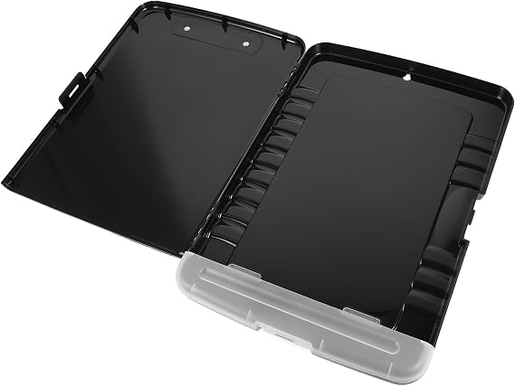 Clipboard Folder with 2 Compartments, Securely Holds Paperwork High Capacity Black Polypropylene Folding Trifold Clipboard with Storage for Hospital and Office Workers