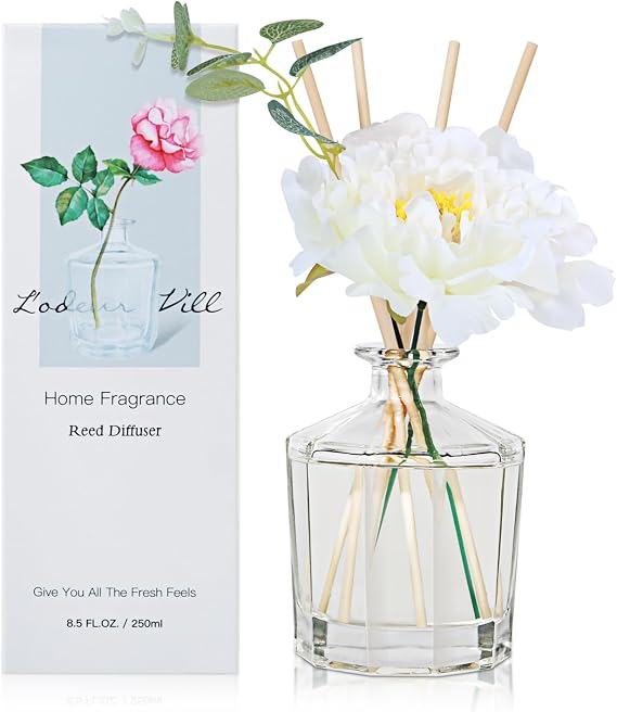 L'odeur Vill Reed Diffuser Set, 250ml Luxury Home Fragrance Diffuser with 10 Fiber Sticks, Long Lasting Scented Aromatherapy for Bedroom Bathroom Living Room Office, (Gardenia)