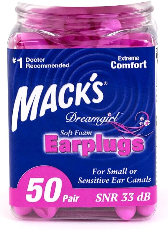 Mack's Dreamgirl Soft Foam Earplugs, 50 Pair, Pink - 33dB SNR - Small Ear Plugs for Sleeping, Snoring, Studying, Loud Events, Traveling & Concerts