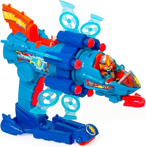 SUPERTHINGS KAZOOM Power Blaster Jet Multi-Action Vehicle from the TV series "Kazoom Power", Contains 1 Blaster Jet, 1 Kid Kazoom Exclusive and 6 Projectiles