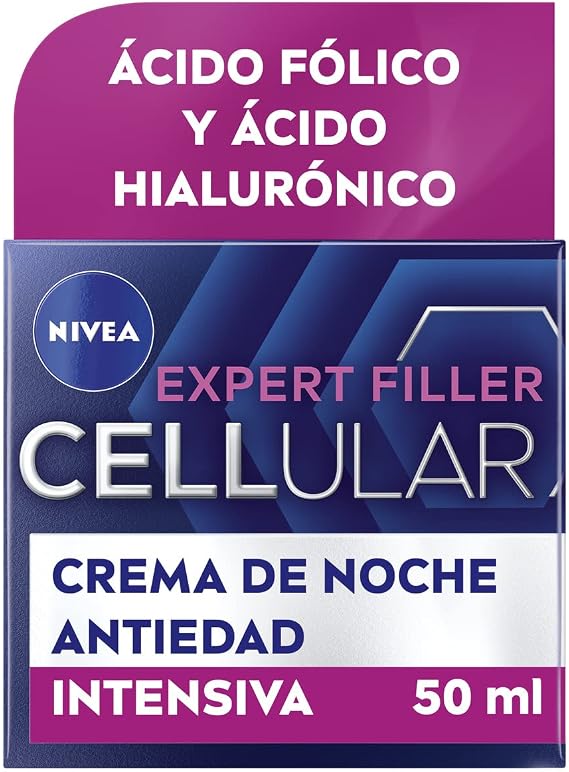 NIVEA Cellular Expert Filler - Night Cream - Anti-Wrinkle - Filling Effect 24h - With Hyaluronic Acid and Folic Acid - Anti-Aging Cream - Extra Firmness - All Skin Types - 50 ml