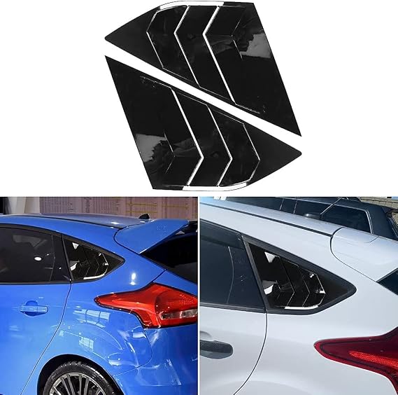 MARCHFA Rear Side Window Louvers Compatible for Focus ST RS MK3 Hatchback 2012-2018 Louver Accessories (Bright Black)