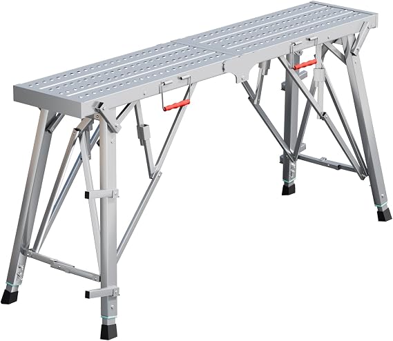 661 LBS Load Capacity Adjustable Work Platform, Steel Portable Multipurpose Folding Scaffolding Work Bench, Scaffold Tower Stool, Adjustable Height for Workshop