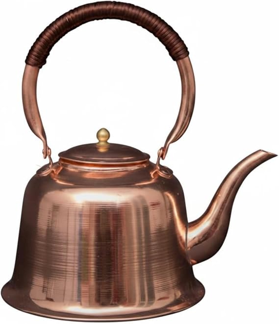 Solid Copper Tea Kettle Stovetop, Vintage Copper Teapot for Fast Boiling Water, Easy Clean Tea Maker Pot Compatible with Induction Electric Gas Stoves, Classic Kitchen Drinkware