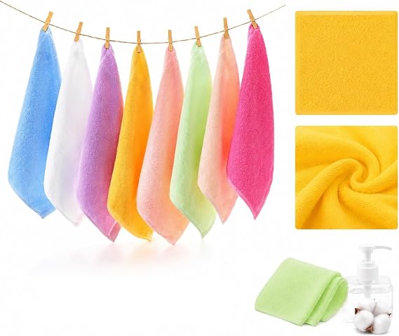 8PCS Flannel Face Cloth, Premium Bamboo Face Cloths Face Towels for Facial Cleansing, 25x25cm Soft Reusable Baby Wash Cloth for Sensitive Skin, Women Kids Adults Beauty Routine