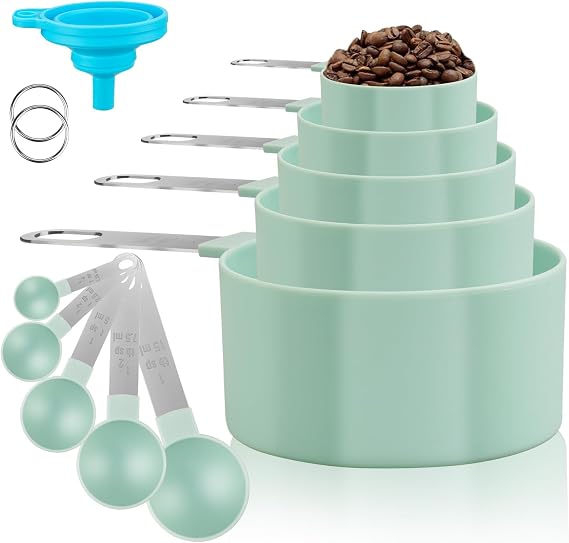 11PCS Measuring Cups and Spoons Set Durable Stackable Measuring Cup and Spoon Set Plastic Measuring Cup and Spoon with Stainless Steel Handle for Baking Liquid and Solid