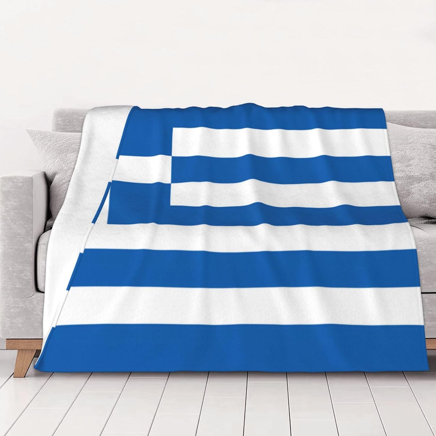 Greek Flag Fleece Plush Throw Blanket 50" x 60" - Cozy Fleece Throw Blanket for Bed, Couch, Travel & Camping, Black