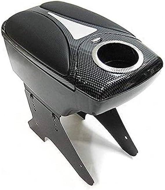 Car Armrest Organizer Storage Box Universal Center Console Black Leather Cushion Adjustable Arm Rest High Comfort Pad Carbon Color Double Cup Holder Armrest