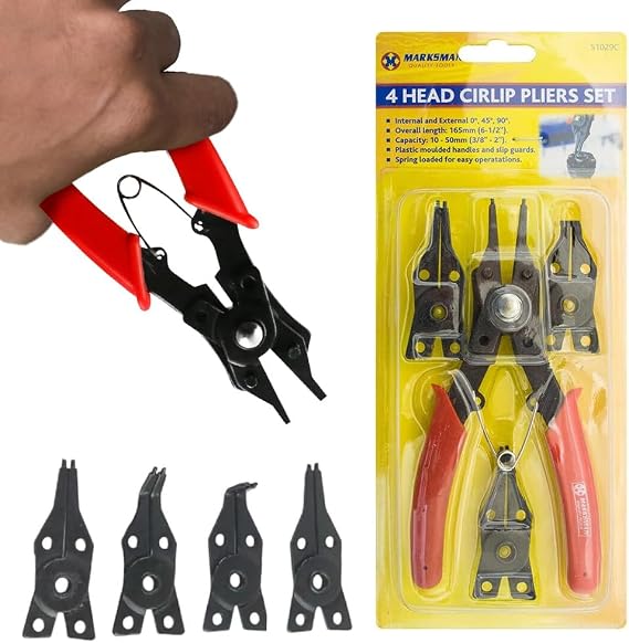 4-in-1 Snap Ring Internal & External Cirlip Plier Set - Interchangeable Heads, Multi Purpose DIY Hand Tool | Ideal for Home & Workshop Use New