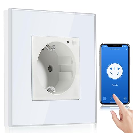 BSEED WiFi Wall Plug, Schuko Smart Plug Compatible with Alexa and Google Home, APP Control and Timer Function, Contact Protection, 16A White