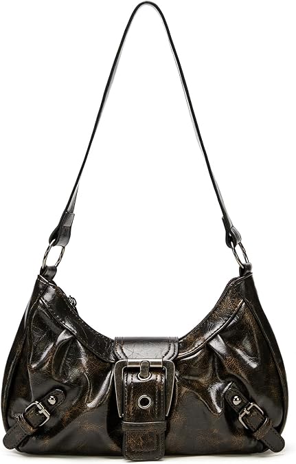 Vintage Black Shoulder Bag for Women - Small Y2K Punk Handbag PU Leather Anti- theft Hobo Bag for Party Leisure & Daily Use