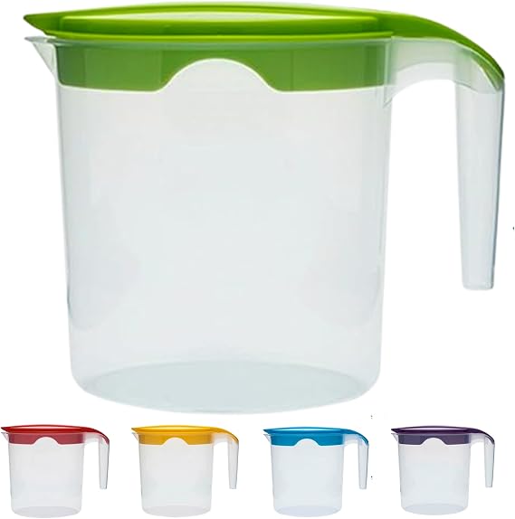 1 Liter Plastic Jug with Lid for Water Fruit Juices Milk Fridge Door Stoarge Jug (Green, 1)