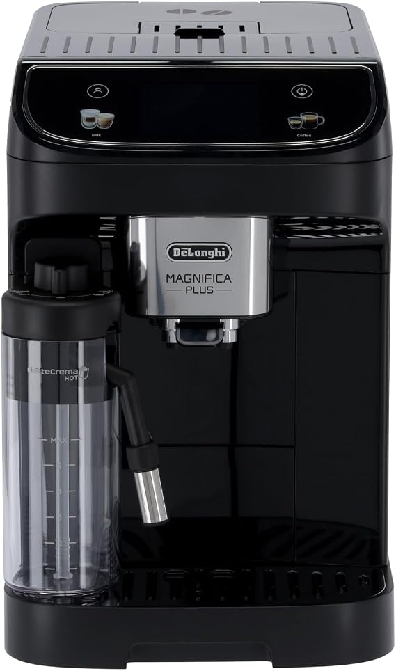De'Longhi Magnifica Plus ECAM320.60.B, Automatic Coffee Maker, Crema Hot Latte System for Automatic Cappuccino, 4 Recipes, Soft Touch Colour Display, Extra Shot Function, 2 x Function, Black