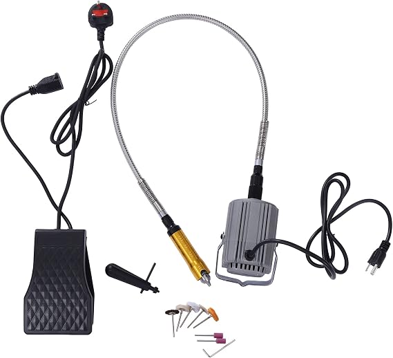 780w Rotary Tool Flex Shaft Hanging Grinder Carver Electric Multi-Function Metalworking Tools Repair Kit, Foot Pedal Control, Metal Flexible Shaft
