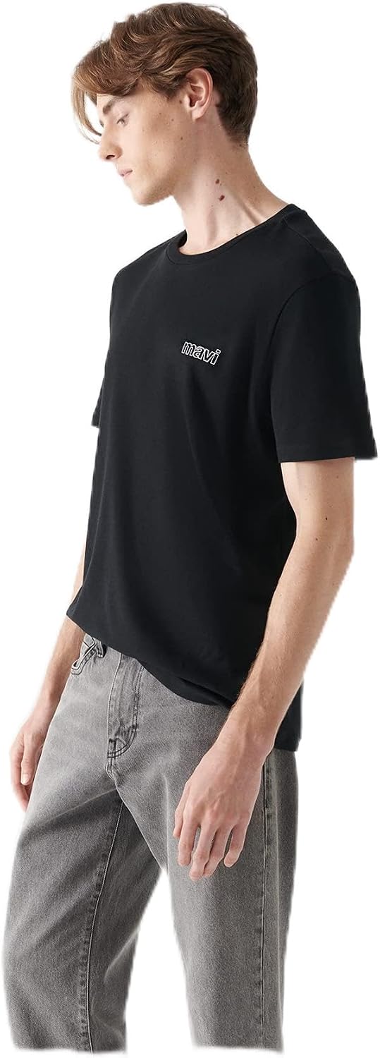 Blue Logo Printed Black Basic T-Shirt Loose FitBol Comfortable Cut 0610360-900