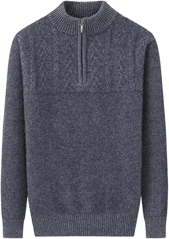 Men Cashmere Blen Zipper Collar Mock Neck Thickened Pullovers Jumper Winter