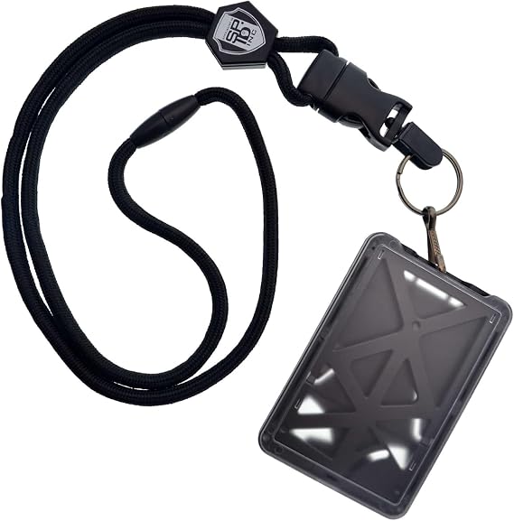 Top Loading Three ID Card Badge Holder with Heavy Duty Lanyard w/Detachable Metal Clip and Key Ring by Specialist ID, Sold Individually (One Holder / 3 Cards Inside) (Black)