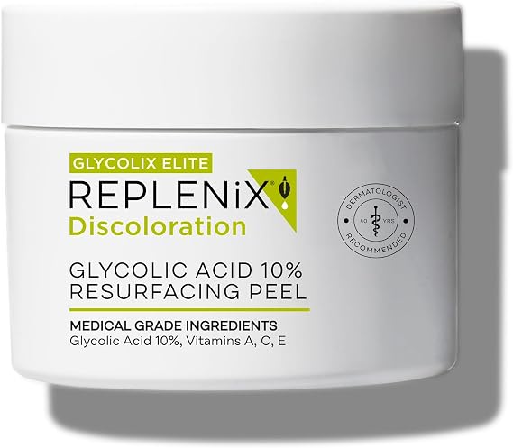 Replenix グリコール酸 10% リサーフェシングスキンピール、医療グレードのフェイシャルピーリングパッド 変色&ニキビ用 60枚