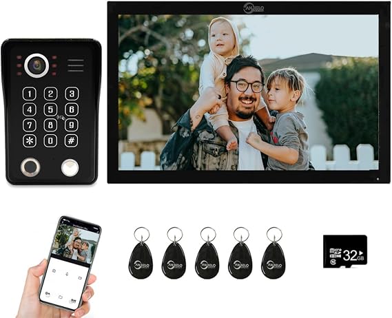 Wired Video Doorbell Apartment Intercom, 1080P Video Doorbell Camera with 10 Inch Touch Monitor, Supports Fingerprint, RFID Card and Password Unlocking