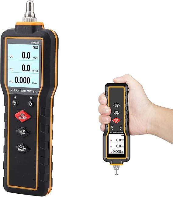 Handheld Vibration Meter, Digital Vibration Measurement Tool with LCD Backlight Display, 3 Measurement Modes, Measuring Range 0.1~199.9mm, for HVAC, Motor, Engine