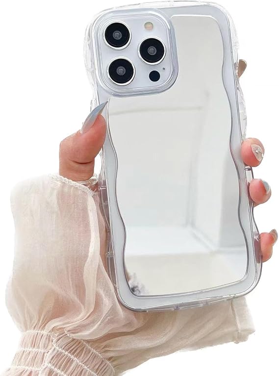 for iPhone 13 Pro Mirror Phone Case,Cute Curly Wave Frame Shape Soft Silicone Aestheic Shockproof Protective Phone Cases for Women Girls Teens(iPhone 13 Pro,Clear)