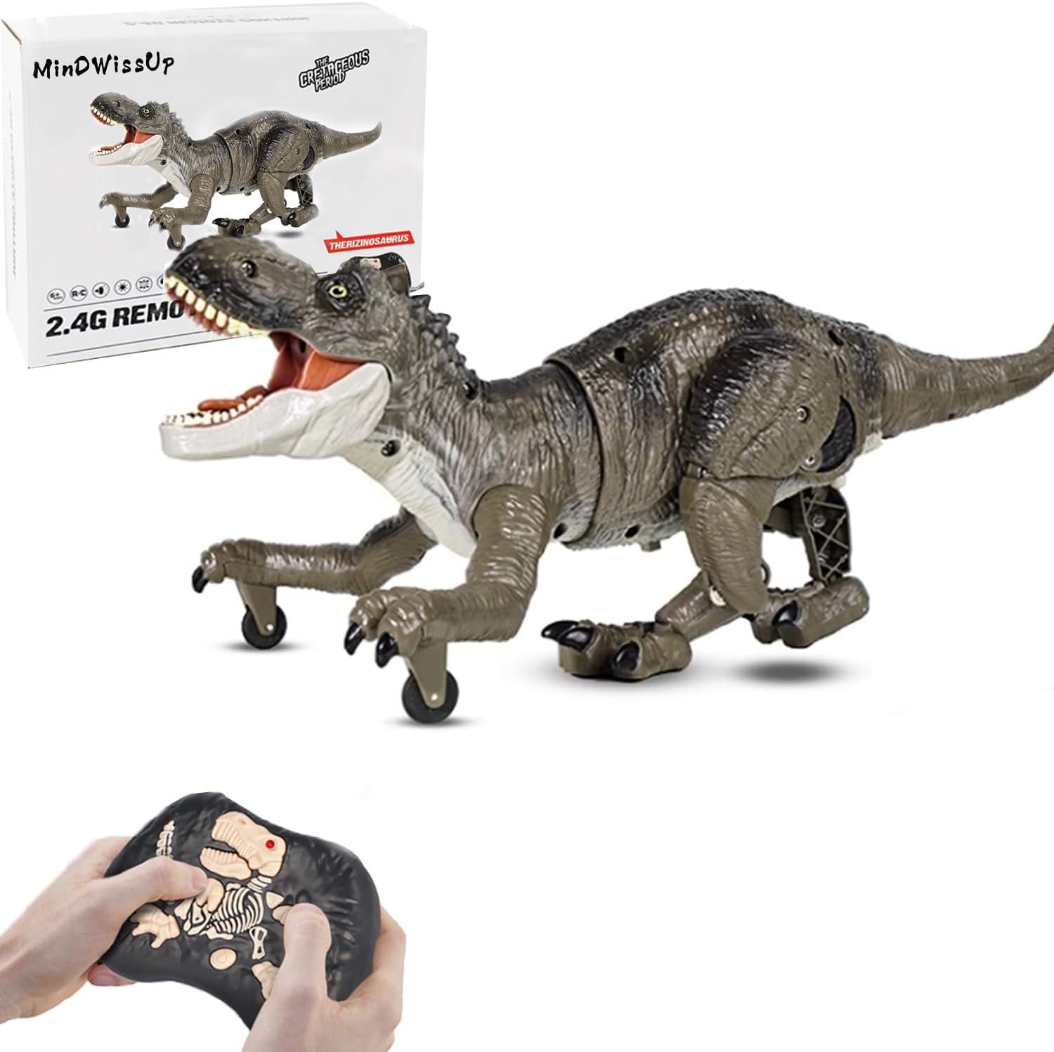 MindWissUp Light Up Remote Control Walking Dinosaurs Toy, 36.5  14  19cm Electric Tyrannosaurus Toy with Light and Sound, RechargableMovement, Tyrannosaurus rex Jurassic Toys for Boy Girls