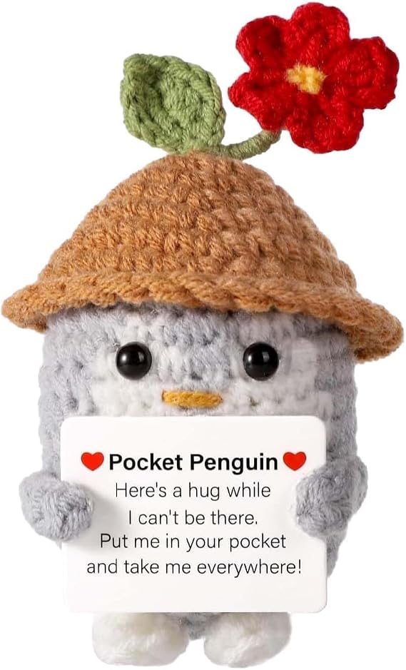 Belligern Positive Penguin Emotional Support Plush Mini Funny Crochet Doll Pocket Hug for Birthday Christmas Decoration - Good Luck Gift