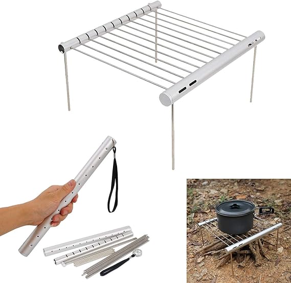 Folding Campfire Grill, Portable Camping Grill Backpack Cooking Barbecue Stove Rack Stand for Outdoor Camping Hiking