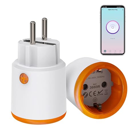 Smart Power Plugs: Zigbee Smart Plug with Measuring and Timer Function, Tuya App Control, Push Notification, Zigbee Hub Required, 16A Zigbee Plug, Compatible with Alexa Google Home (1-Pack)