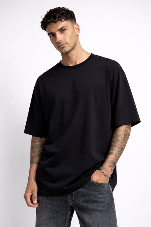 Genel Erkek Oversize Basic Tişört,%100 Pamuk, Rahat Kesim, Streetwear Tarzı, Beyaz (Large)