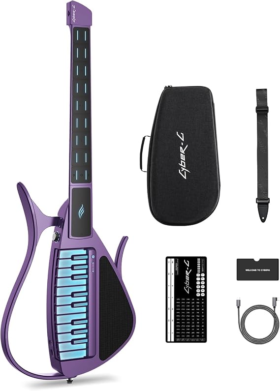 Enya CYBER-G Stringless Smart Guitar - Innovative Silent & Electric Guitar with LED Buttons Drum & Bass Hundreds of Presets App Interactive Chord Sheets for Learning Practice & Performances