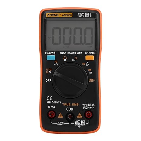 Akozon Digital Multimeter Autoranging,AN8008 True-RMS Digital Multimeter AC DC Voltage Ammeter Current Ohm Meter-Diode/Shutdown,Frequency and Duty Cycle Measurements-LCD Display-9999 Counts