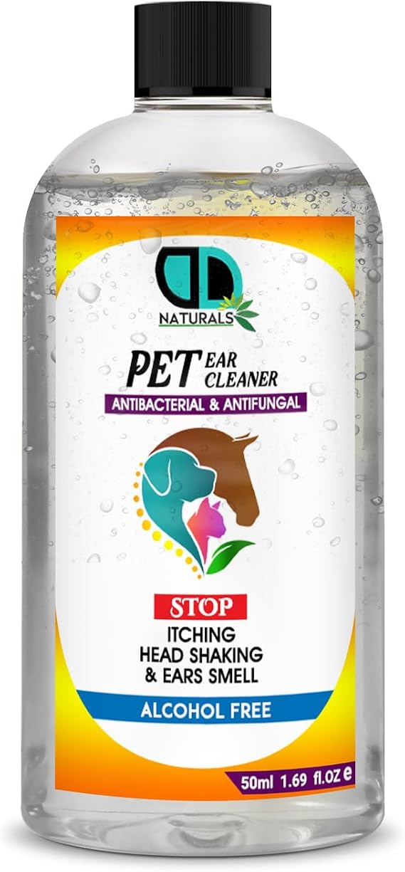 Pet Ear Cleaner– Antibacterial & Antifungal Formula for Dogs, Horses & Pets – Alcohol-Free Otic Solution – Stops Itching, Head Shaking & Ear Odor – Removes Wax (50ml)