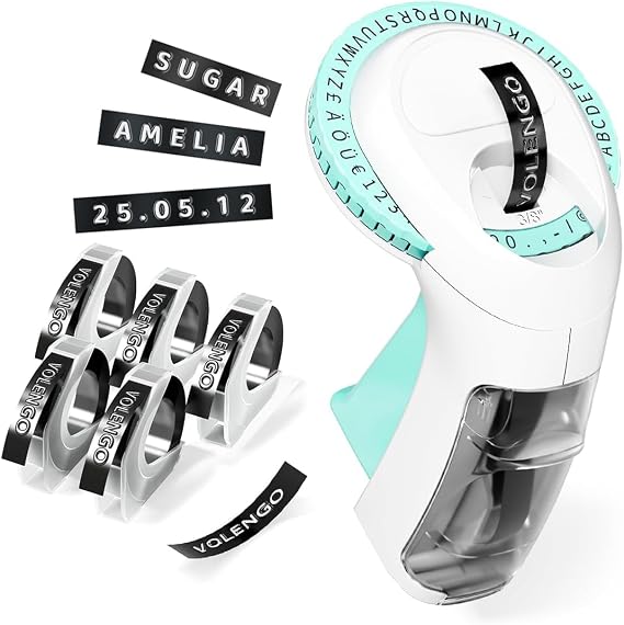 Embossing Label Maker Machine, Omega Embossed Labels, Green