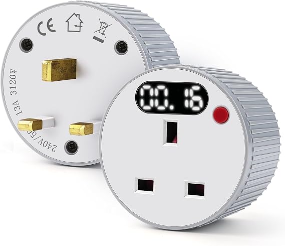 DEWIN Mechanical Timer Socket, Single Paddle 1 Minute 24 Hour Countdown Timer LED Display AC240V 13A 3120W UK Standard Socket for Lights, Lamp and Home Appliances