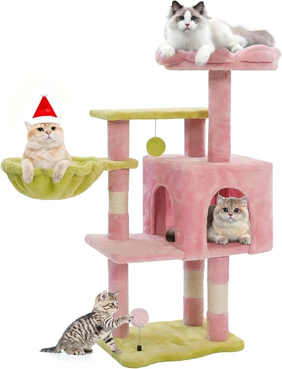 Cat Tree Tower with Hammock,40" Cat Trees for Indoor Cats Large Adult(Pink)
