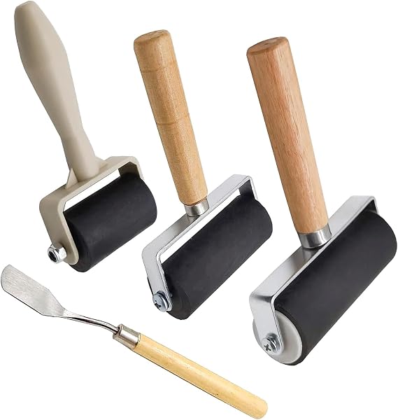 3 Pcs Brayer Roller Set, 3 Sizes Rubber Roller (1.4 in/2.4 in/4 in)