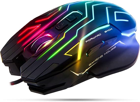 MEETION Oyun Faresi Hafif 6 Düğmeli, 200-4800 DPI, 3D Kaymaz Rulo, Bilgisayar Faresi RGB Oyuncu Masaüstü Dizüstü Bilgisayar PC Oyun Faresi