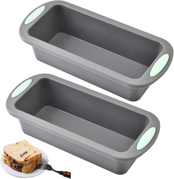 2 Pieces Silicone Baking Molds, Mini Rectangular Baking Mold, Bread Molds, Non-stick and Quick Release (Grey, 20 x 10 x 5.5 cm)
