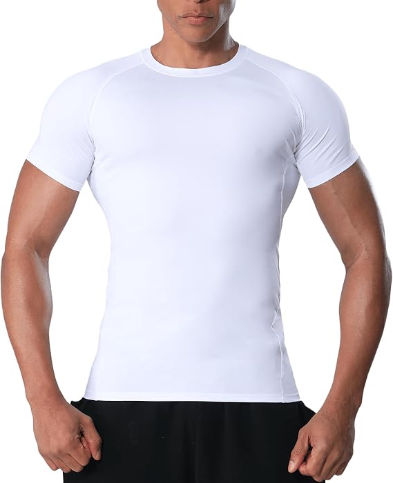 Compression Tops for Men Short Sleeve Running T-Shirts Breathable Underarm Mesh Quick Dry Base Layer Shirts for Gym Sports Workout Cycling