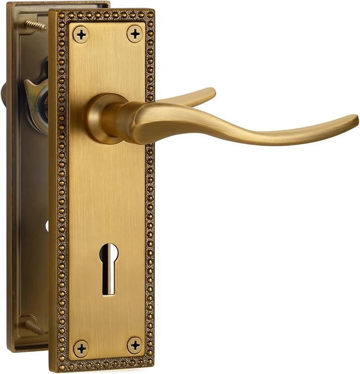 1 Pair Victorian Scroll Antique Bronze Internal Door Handles,Short Lock Lever Set for Interior Wooden Doors,Fits Standard UK Door,Zinc Alloy