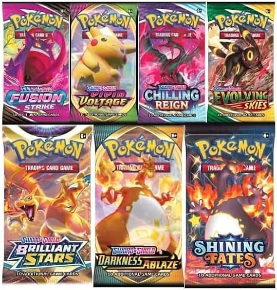 Pokemon TCG: Genuine Factory Seal Booster Pack Mystery Card Bundle - V/VMAX 3 in 3 - Bonus Free Protective Card Holder!
