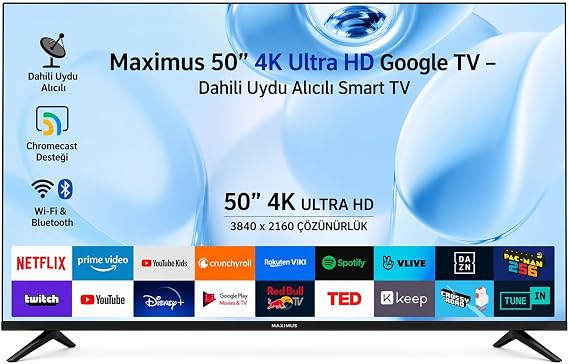 Maximus UHA 50 M9P 4K Ultra HD 50" 127 Ekran Uydu Alıcılı Google Smart LED TV [Enerji Sınıfı F]