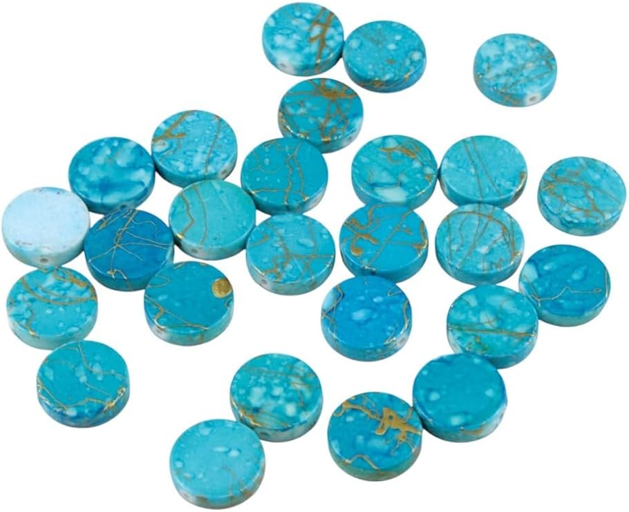 Serhat Aksesuar ve El İşçilik Turkuaz Renkli Yuvarlak Gold Çizgi Desenli 19 mm İçten Delikli Dikme Aksesuar Boncuk (8 Adet)