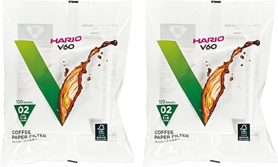 Hario V60 kağıt kahve filtresi, tek kullanımlık konik filtre, boyut 02, beyaz, 100 adet, 2 adet