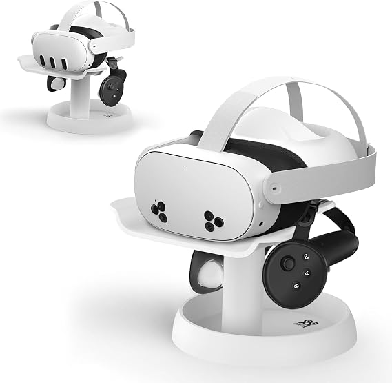 AMVR VR Stand Compatible with Meta Quest 3s/Quest 3/Quest 2/Vision Pro/Pico 4 - Universal VR Headset Display Dock, Stable Bracket Storage Round Base, Easy Assembly(White)
