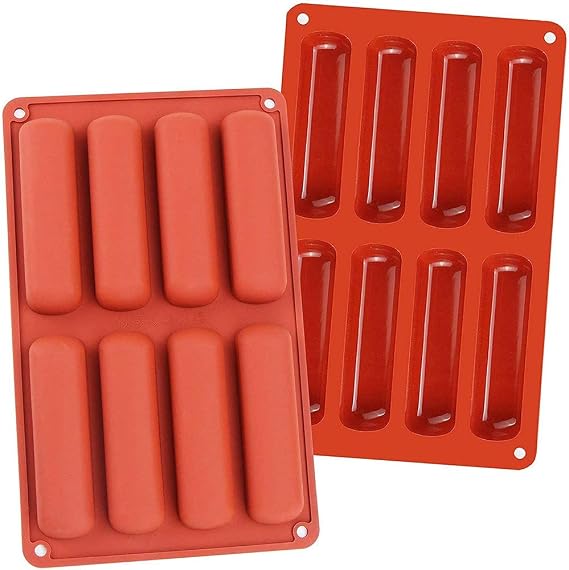 2 Pieces Rectangle Silicone Chocolate Bar moulds, 8-Cavity Non-Stick Long Strips mould, High-Temperature Resistant Finger Biscuit mould, Granola Bar Baking moulds for Chocolate Bread Brownie