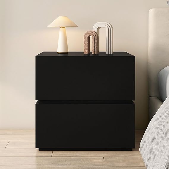 Small Nightstands End Table with 2 Drawers Modern, Night Stands for Bedrooms, Kids Nightstand for Bedroom, Tool-Free Setup Nightstand, Wood Bedside Cupboard Accent Table (B 50x39.9x48cm)